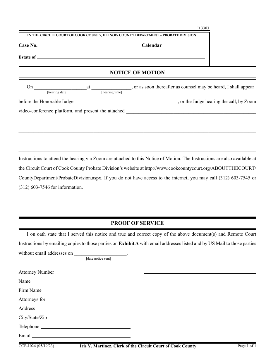 Form CCP-1024 Notice of Motion - Cook County, Illinois, Page 1