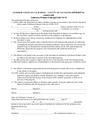 Document preview: Affidavit to Comply With California Probate Code 13100-13115 - County of San Mateo, California