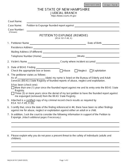 Form NHJB-2619-P Petition to Expunge (Remove) - New Hampshire