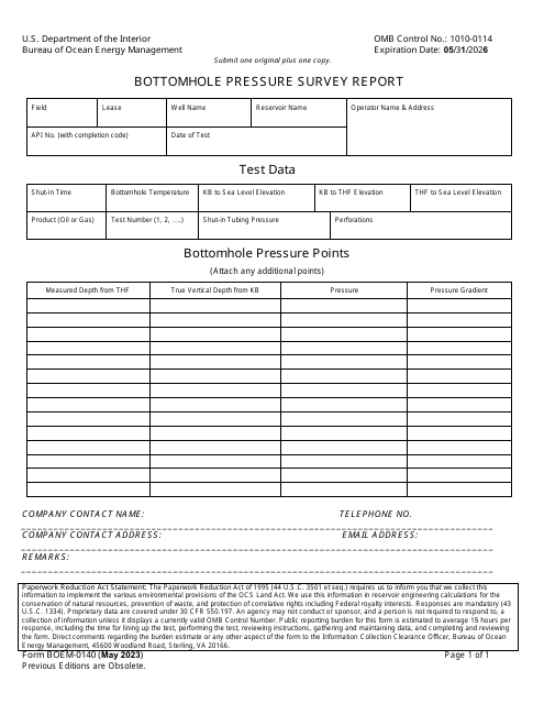Form BOEM-0140 Bottomhole Pressure Survey Report