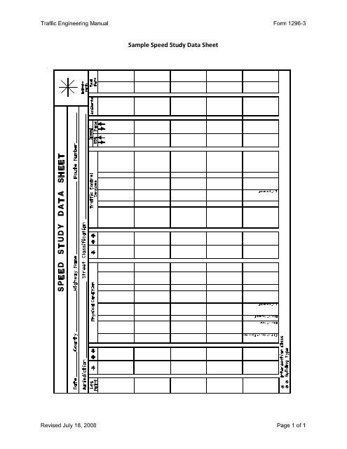 Form 1296-3 Sample Speed Study Data Sheet - Ohio