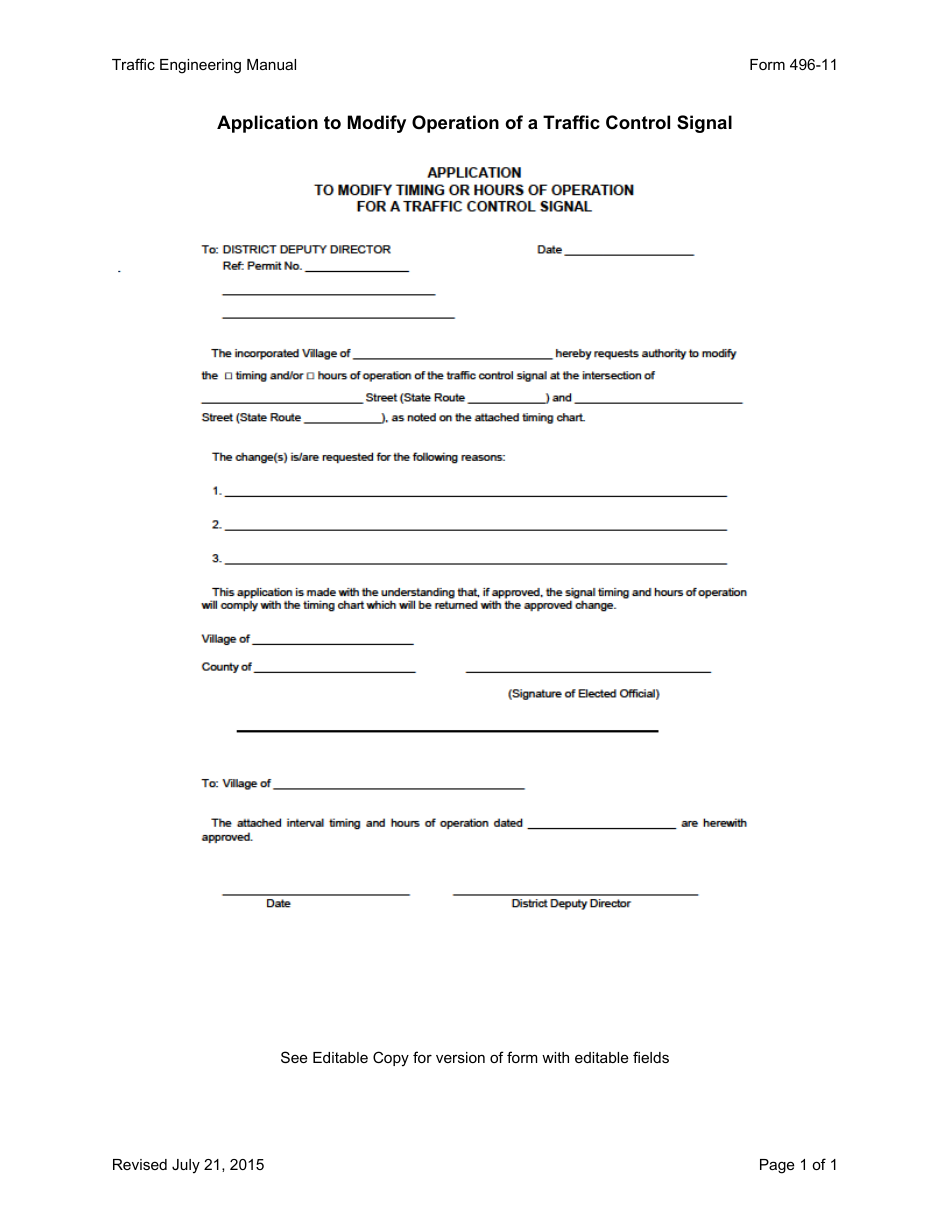 Form 496-11 Application to Modify Operation of a Traffic Control Signal - Ohio, Page 1