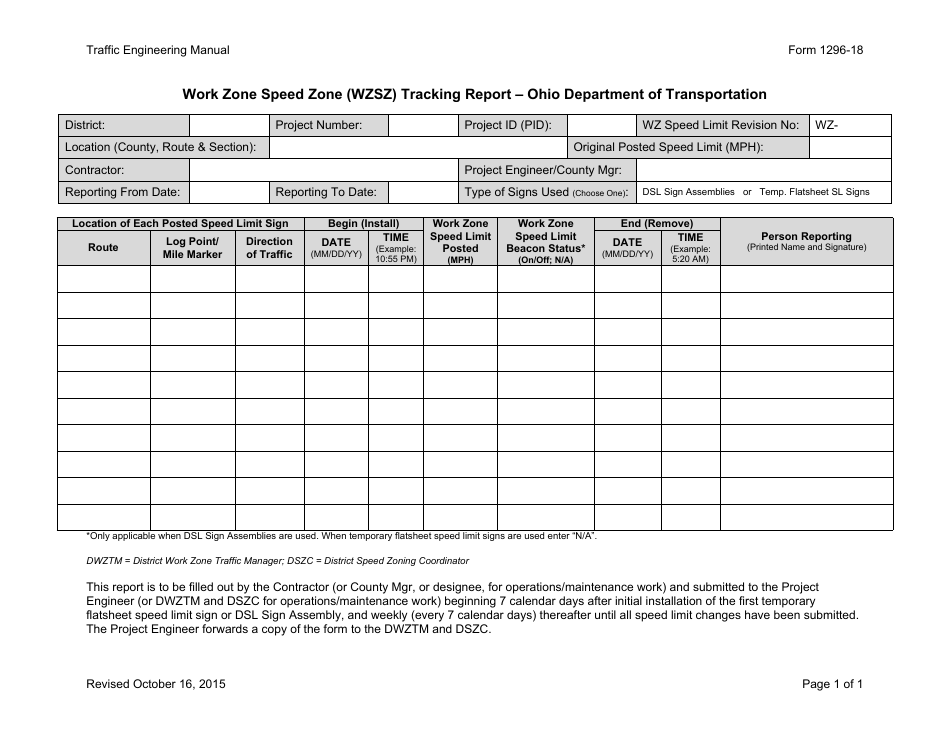 Form 1296-18 - Fill Out, Sign Online and Download Printable PDF, Ohio ...