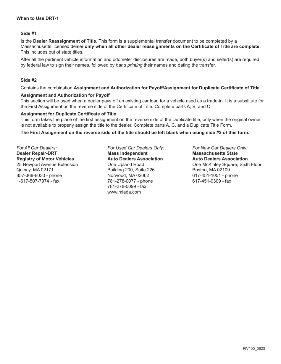Form FIV100 Application for Dealer Reassignment - Massachusetts, Page 2