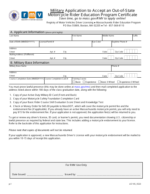 Form Lic105 Download Fillable Pdf Or Fill Online Military Application To Accept An Out Of State 5040