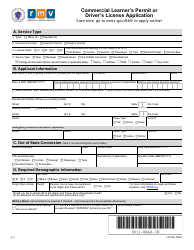 Document preview: Form LIC104 Commercial Learner's Permit or Driver's License Application - Massachusetts