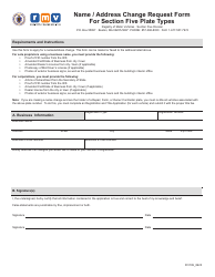 Document preview: Form FIV109 Name/Address Change Request Form for Section Five Plate Types - Massachusetts