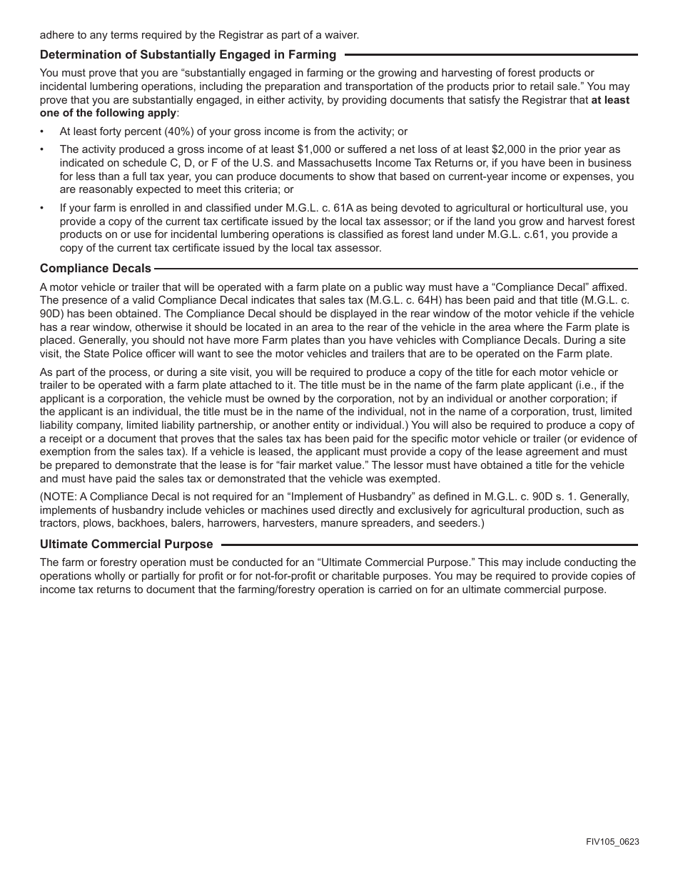 Form FIV105 Application for Farm Registration - Massachusetts, Page 3