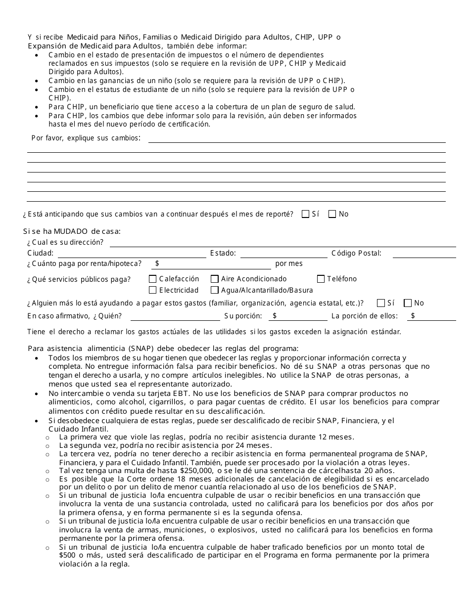 Formulario DWS-ESD475-SP Formulario Para Reportar Cambios - Utah (Spanish), Page 2