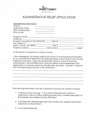 Document preview: Administrative Relief Application - Stanly County, North Carolina