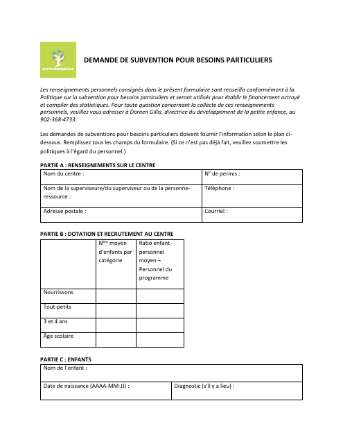 Demande De Subvention Pour Besoins Particuliers - Prince Edward Island, Canada (French)