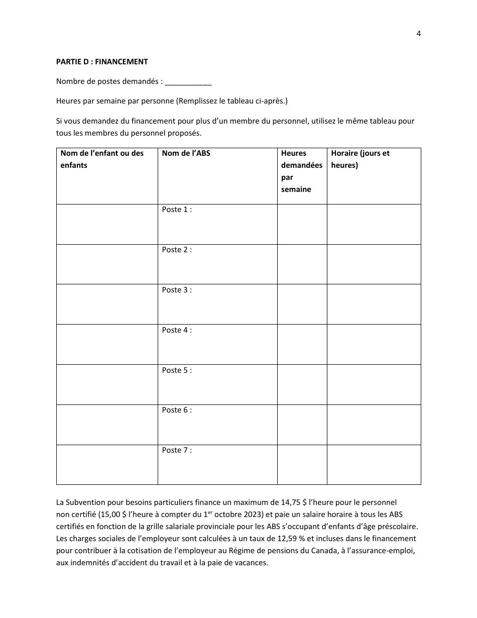 Demande De Subvention Pour Besoins Particuliers - Prince Edward Island, Canada (French), Page 4