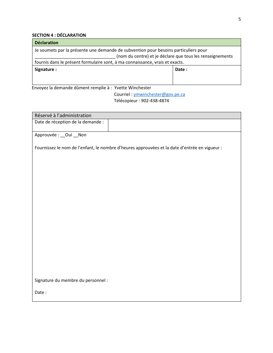 Demande De Subvention Pour Besoins Particuliers - Prince Edward Island, Canada (French), Page 5