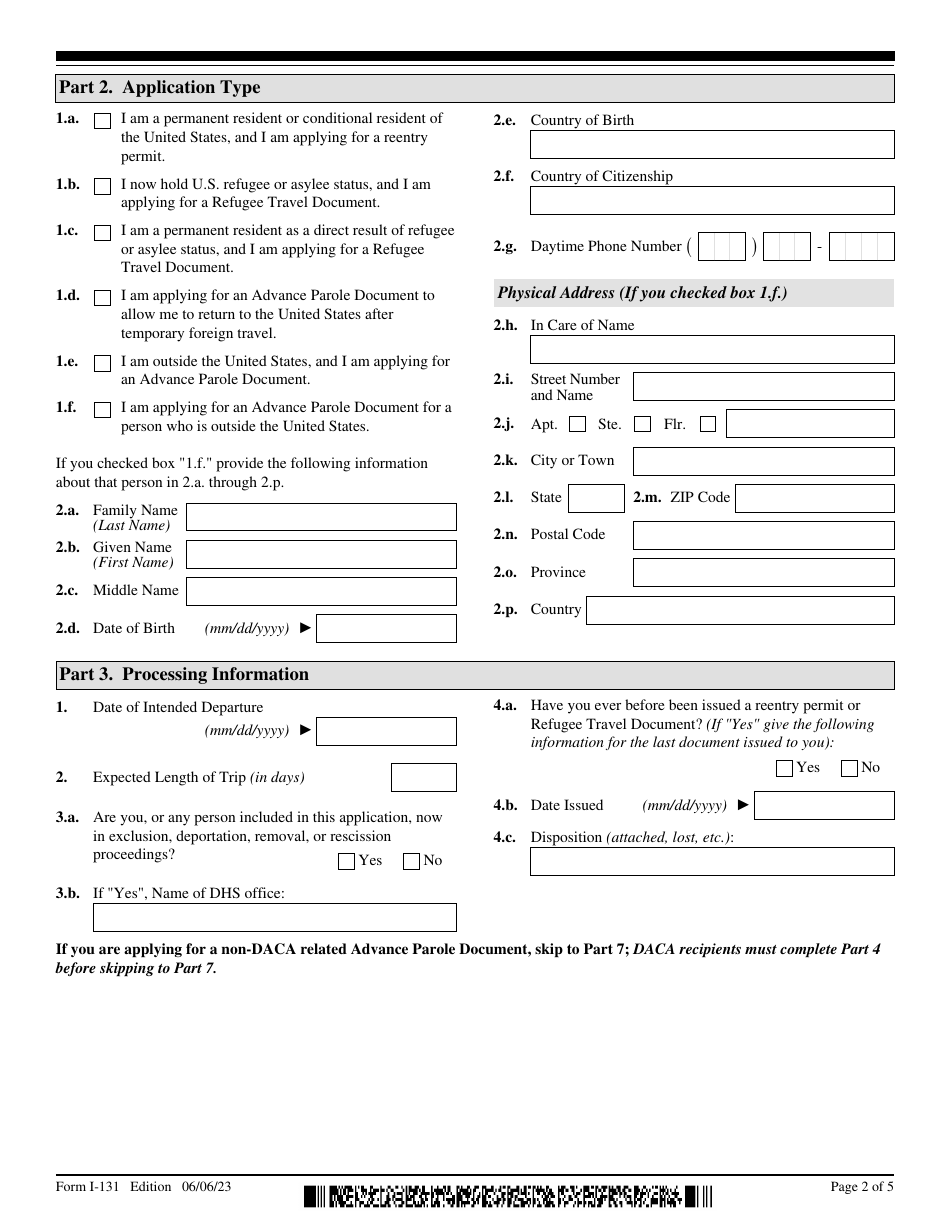 USCIS Form I-131 Download Fillable PDF or Fill Online Application for ...