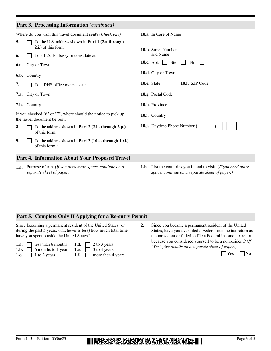 USCIS Form I-131 Application for Travel Document, Page 3