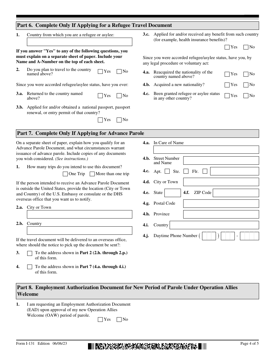 USCIS Form I-131 Application for Travel Document, Page 4
