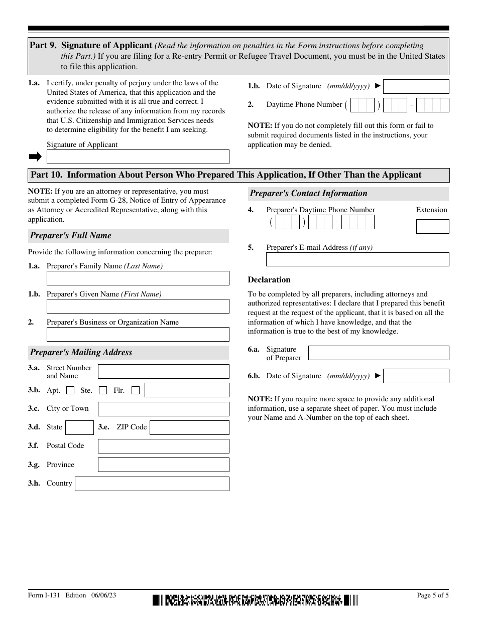 USCIS Form I-131 Download Fillable PDF Or Fill Online Application For ...