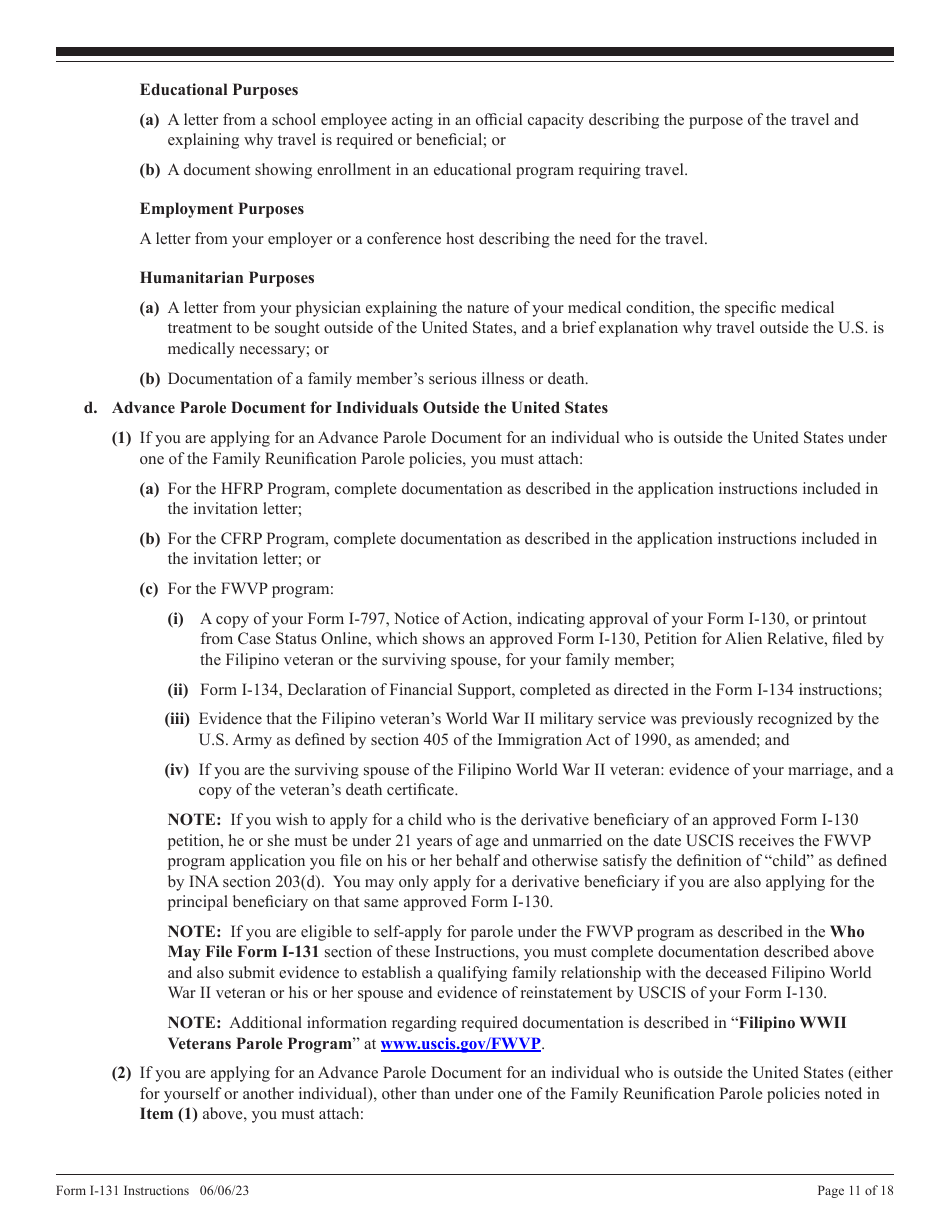 Instructions for USCIS Form I-131 Application for Travel Document, Page 11