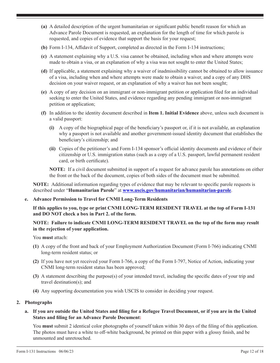 Instructions for USCIS Form I-131 Application for Travel Document, Page 12