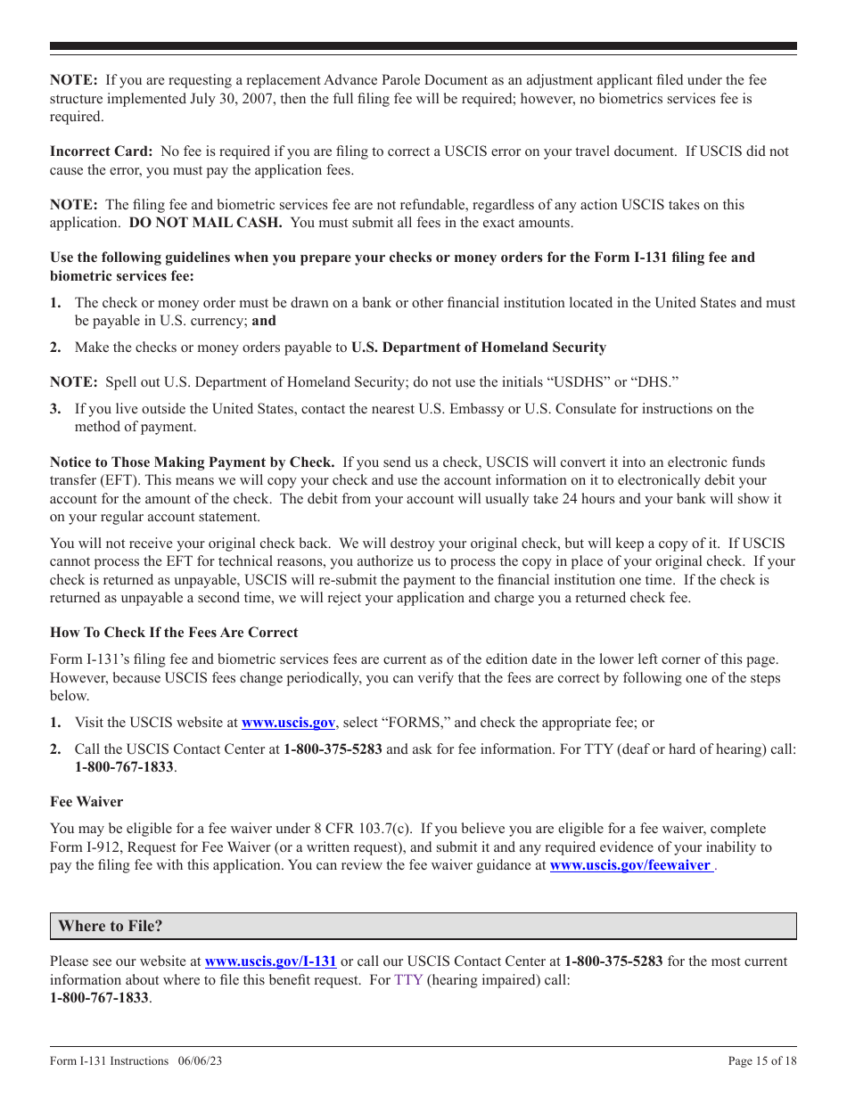 Instructions for USCIS Form I-131 Application for Travel Document, Page 15