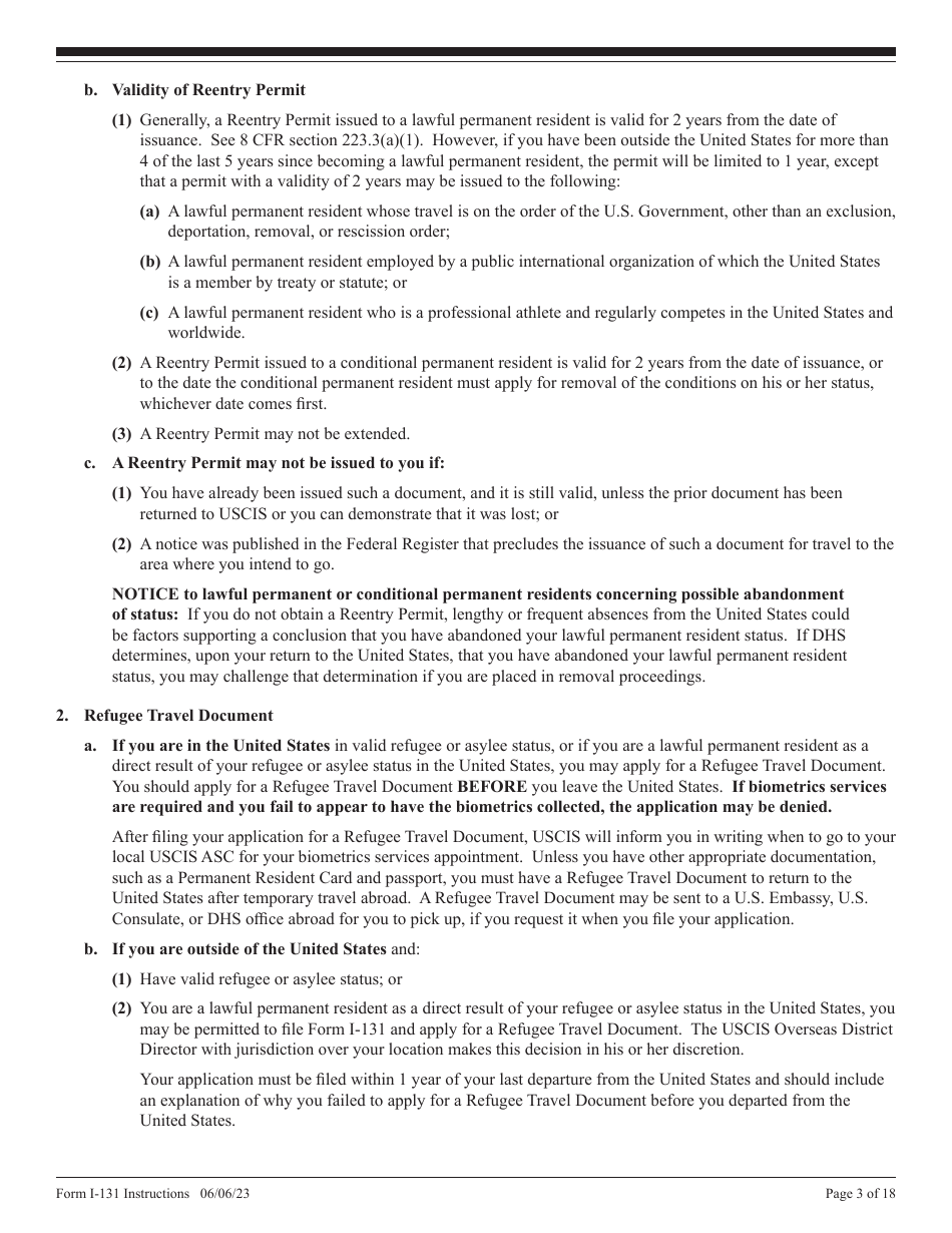 Instructions for USCIS Form I-131 Application for Travel Document, Page 3