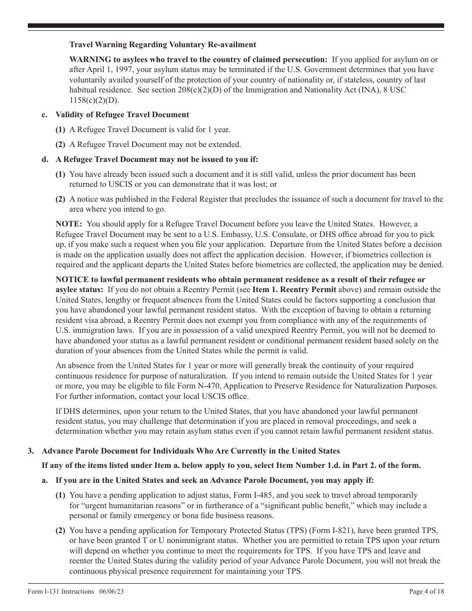 Instructions for USCIS Form I-131 Application for Travel Document, Page 4