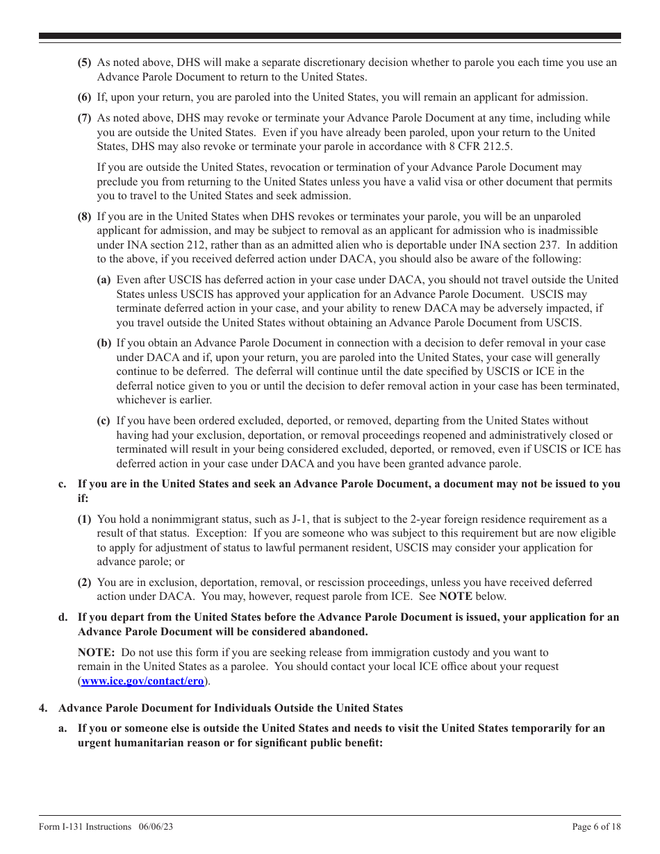 Instructions for USCIS Form I-131 Application for Travel Document, Page 6