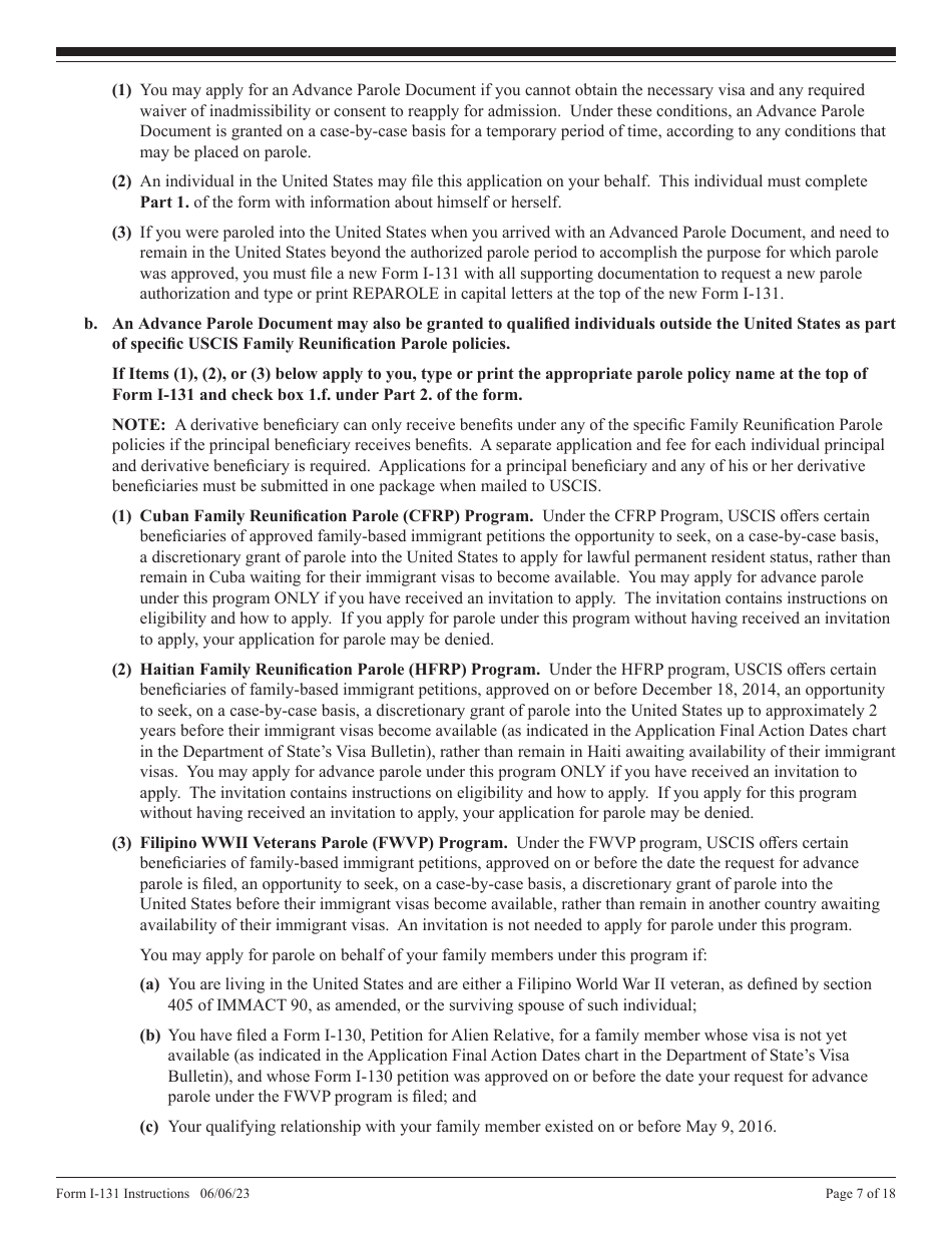 Instructions for USCIS Form I-131 Application for Travel Document, Page 7