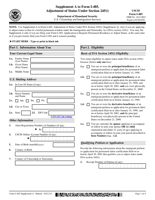USCIS Form I-485 Supplement A - Fill Out, Sign Online and Download ...