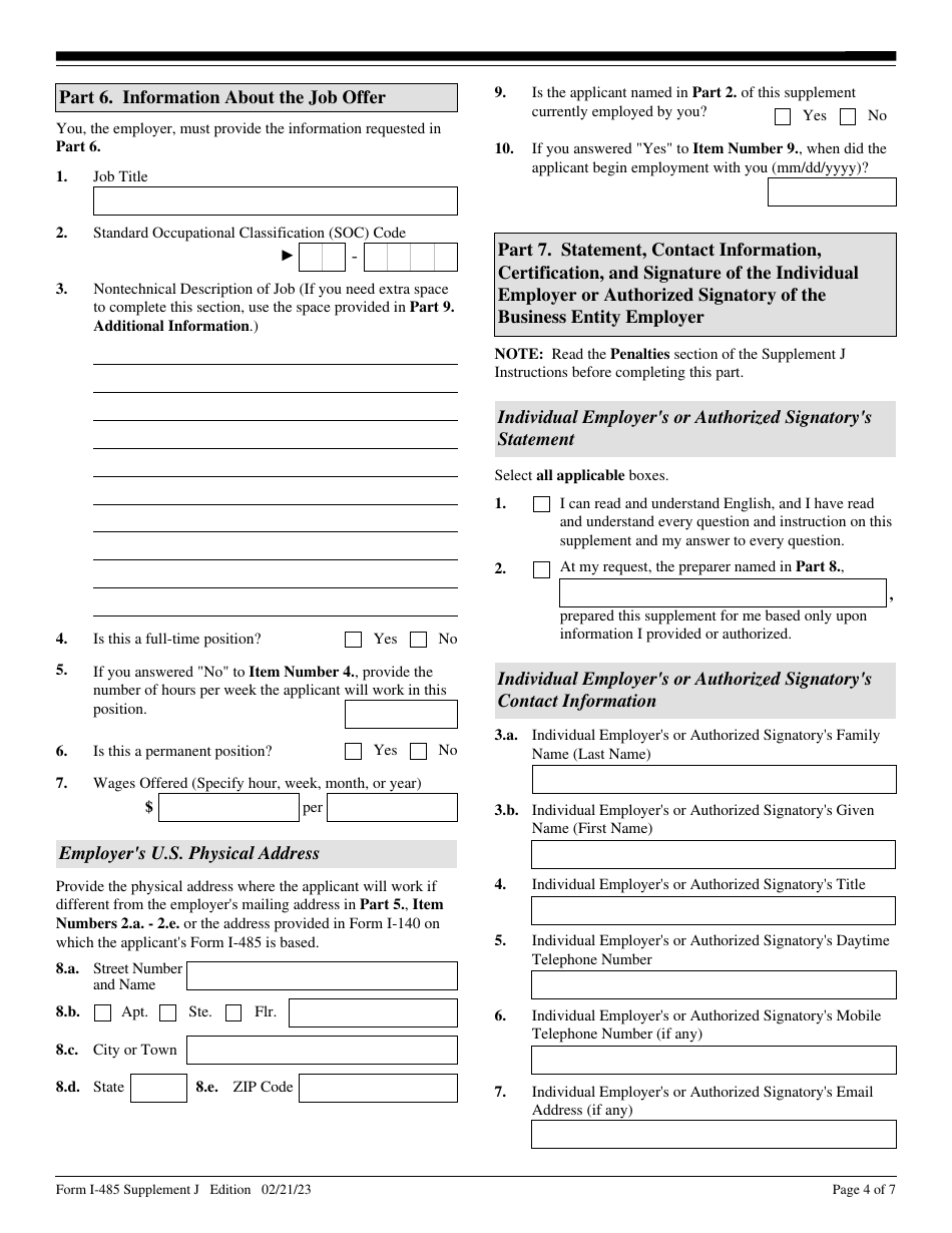 USCIS Form I-485 Supplement J Download Fillable PDF or Fill Online ...