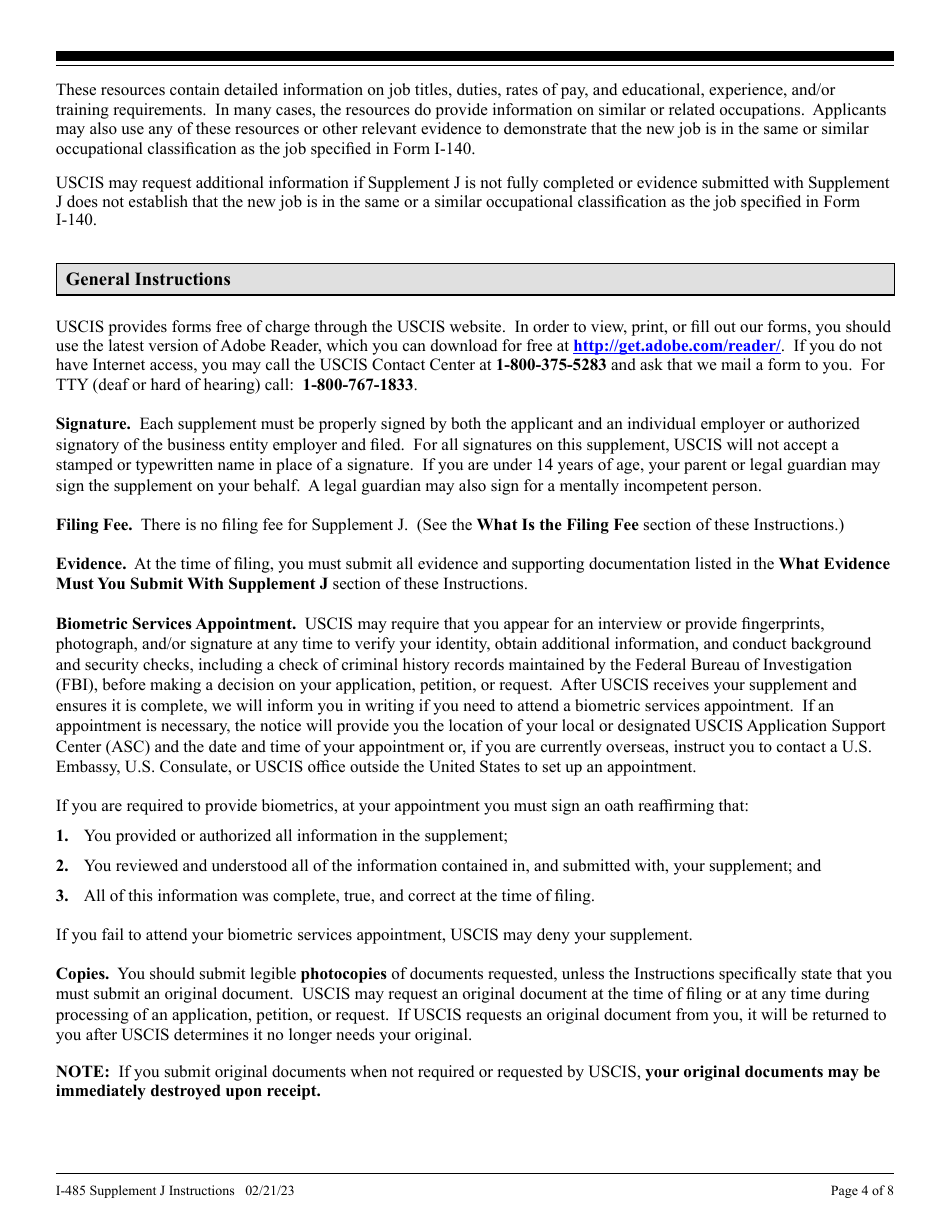 Instructions for USCIS Form I-485 Supplement J Confirmation of Bona Fide Job Offer or Request for Job Portability Under Ina Section 205(J), Page 4