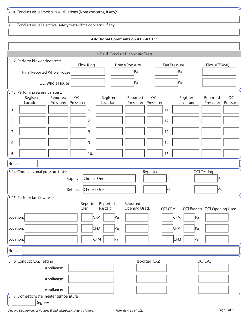 Quality Control Inspection (Qci) Checklist - Weatherization Assistance Program - Arizona, Page 3