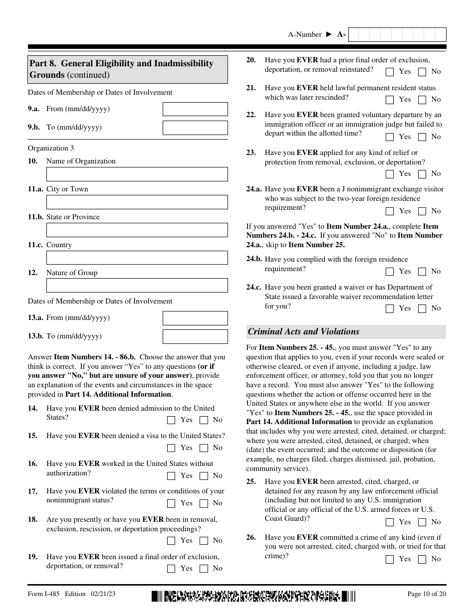 USCIS Form I-485 Download Fillable PDF or Fill Online Application to ...