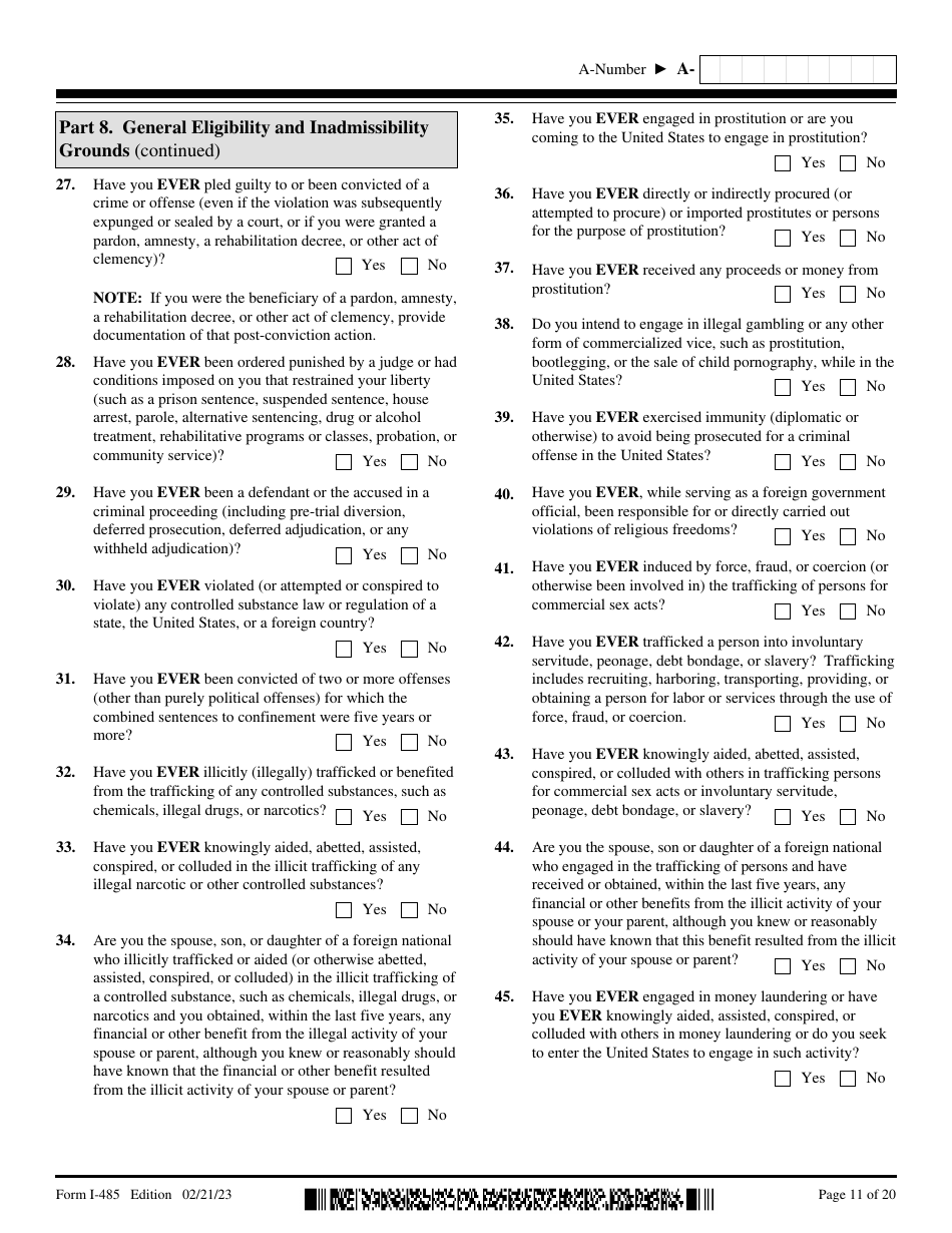 USCIS Form I-485 Application to Register Permanent Residence or Adjust Status, Page 11
