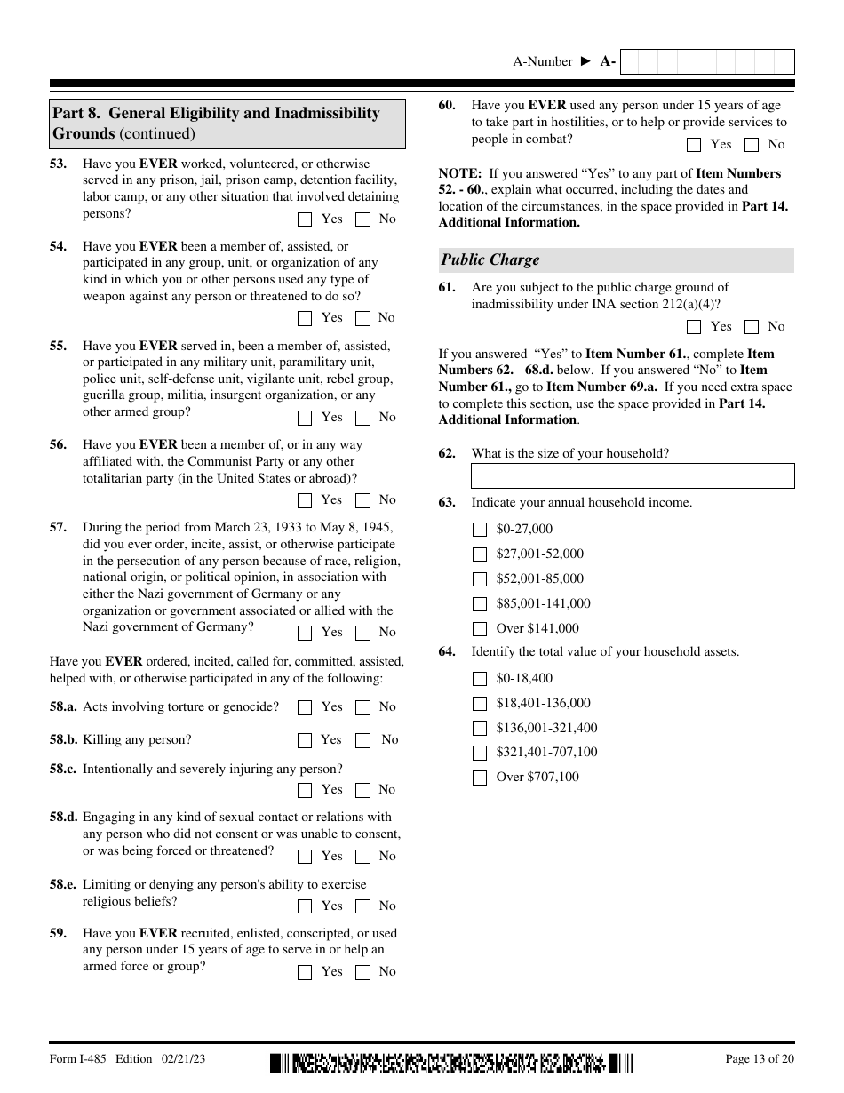 USCIS Form I-485 Application to Register Permanent Residence or Adjust Status, Page 13
