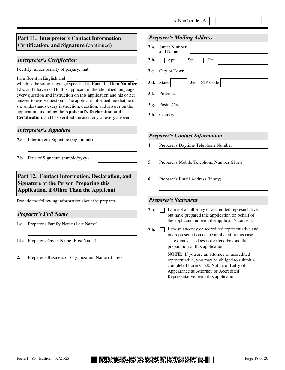 USCIS Form I-485 Application to Register Permanent Residence or Adjust Status, Page 18