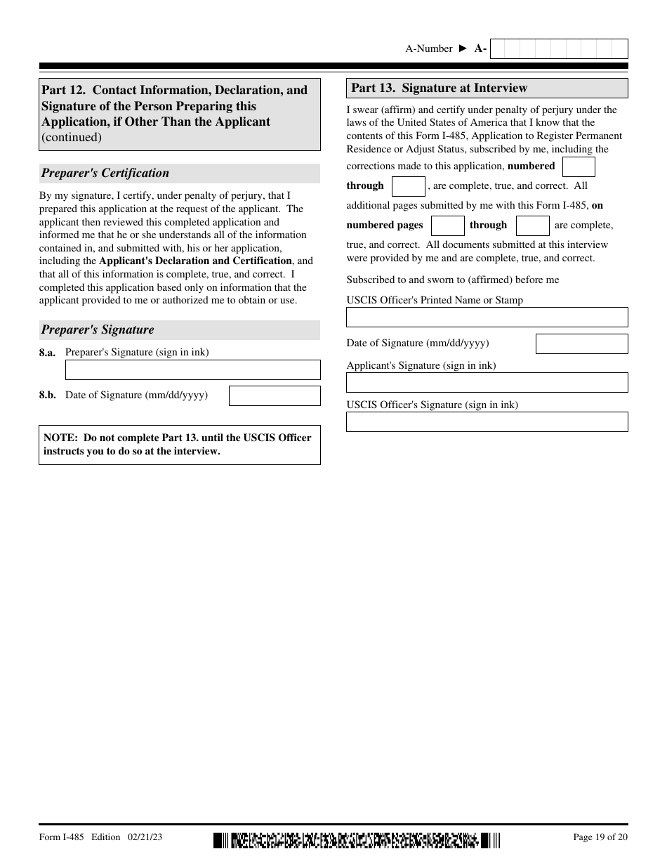 USCIS Form I-485 Application to Register Permanent Residence or Adjust Status, Page 19