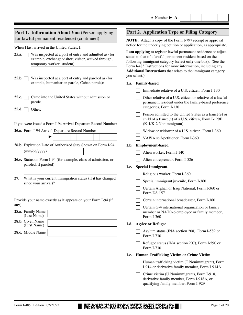 USCIS Form I-485 Application to Register Permanent Residence or Adjust Status, Page 3