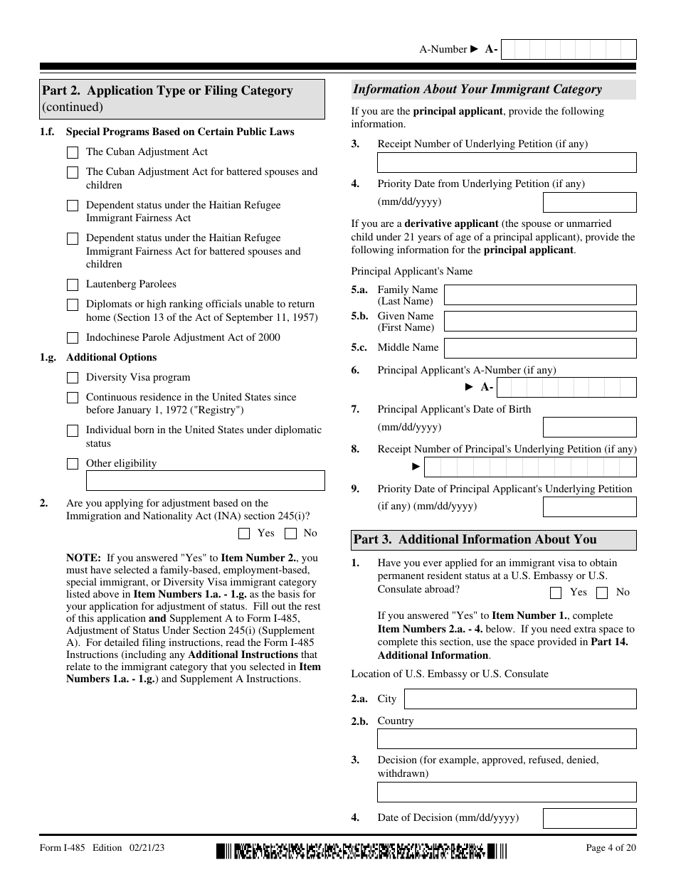 USCIS Form I-485 Download Fillable PDF or Fill Online Application to ...