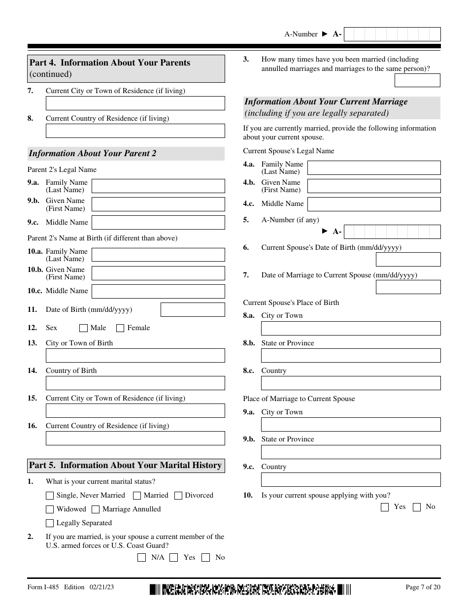 USCIS Form I-485 Application to Register Permanent Residence or Adjust Status, Page 7