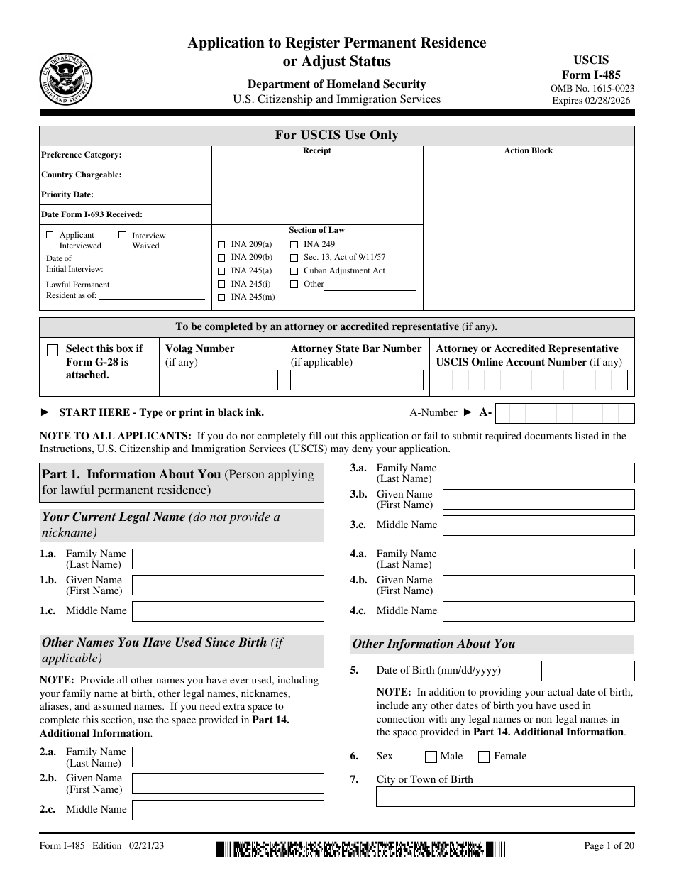 USCIS Form I-485 - Fill Out, Sign Online and Download Fillable PDF ...