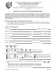 Document preview: Form 5101 Initial Out-of-State Firm Registration - South Carolina