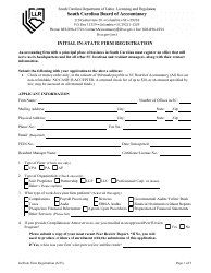 Document preview: Form 2115 Initial in-State Firm Registration - South Carolina