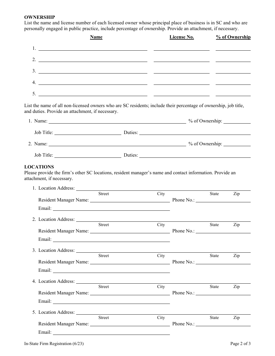 Form 2115 Initial in-State Firm Registration - South Carolina, Page 2