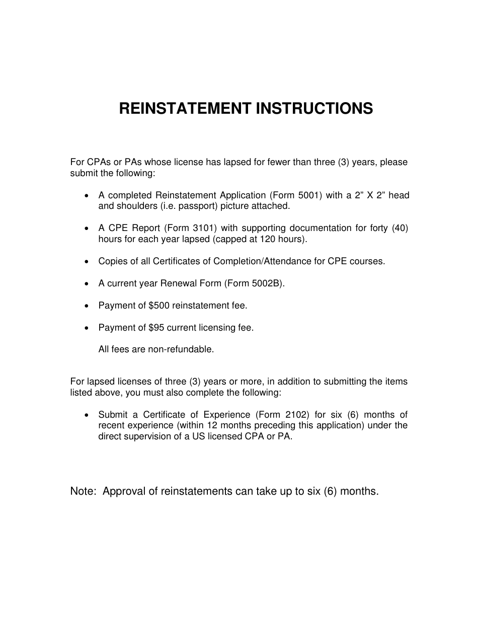 Form 5001 Reinstatement Application - South Carolina, Page 1