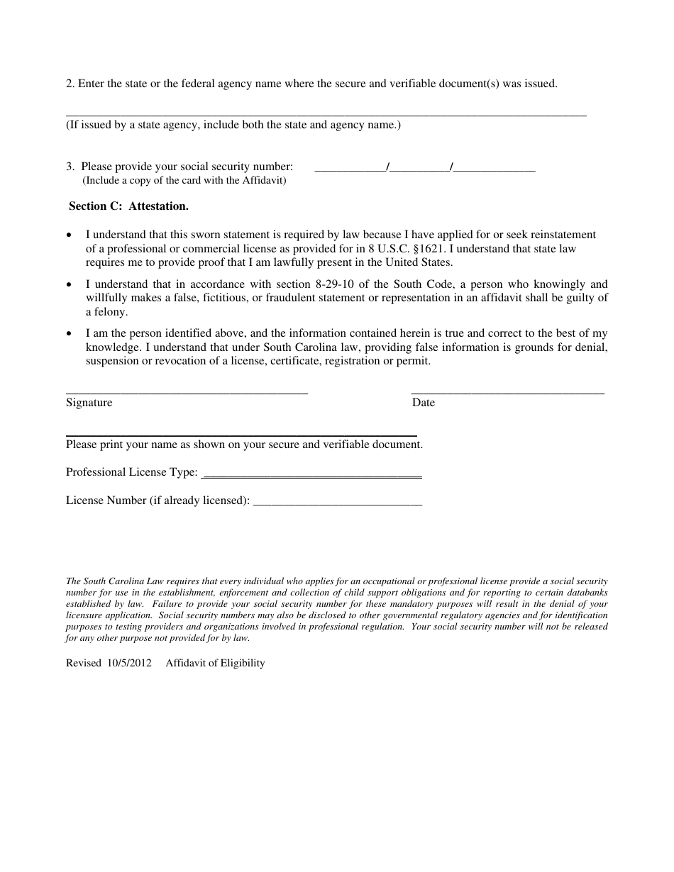 Form 5001 Reinstatement Application - South Carolina, Page 6