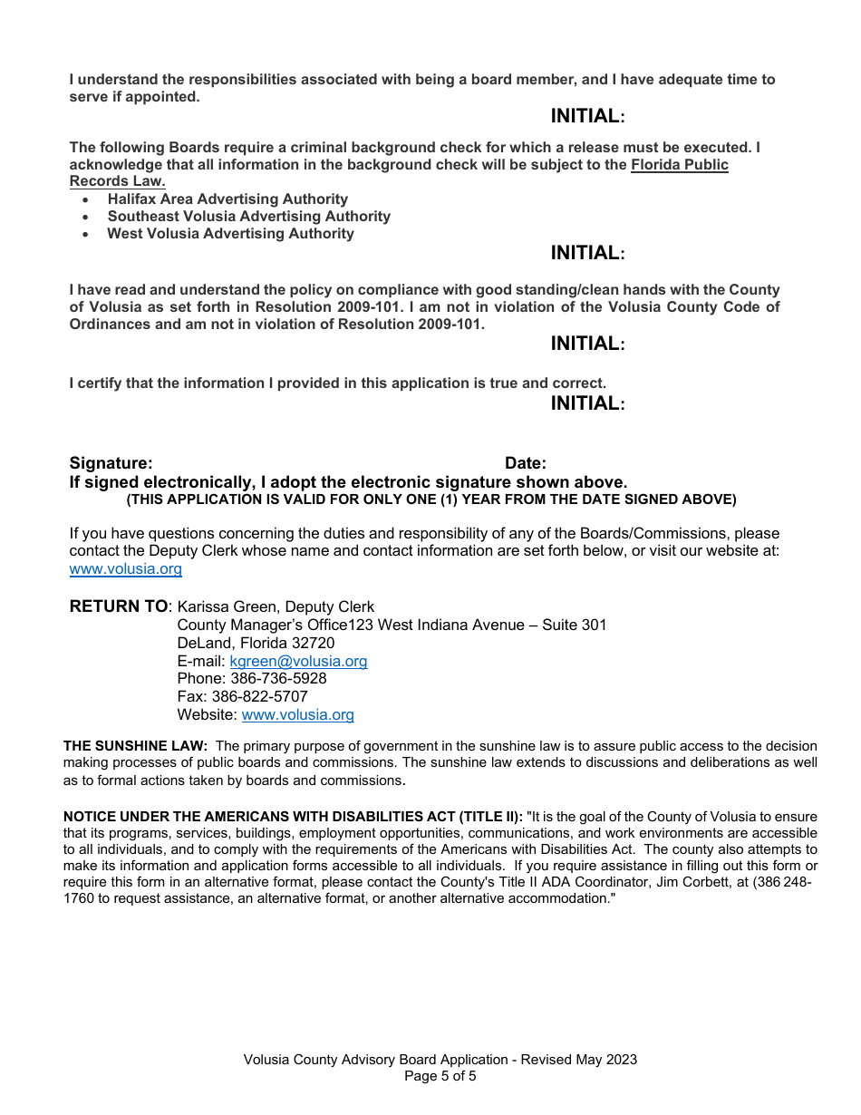 Volunteer Advisory Board Application - Volusia County, Florida, Page 5