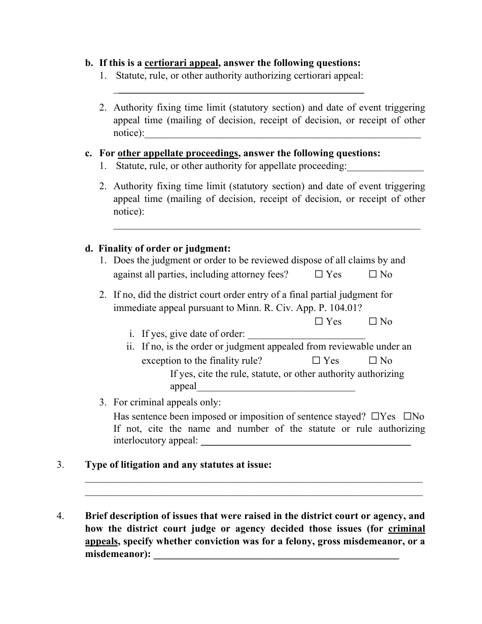 Minnesota Statement of the Case of Appellant - Fill Out, Sign Online ...