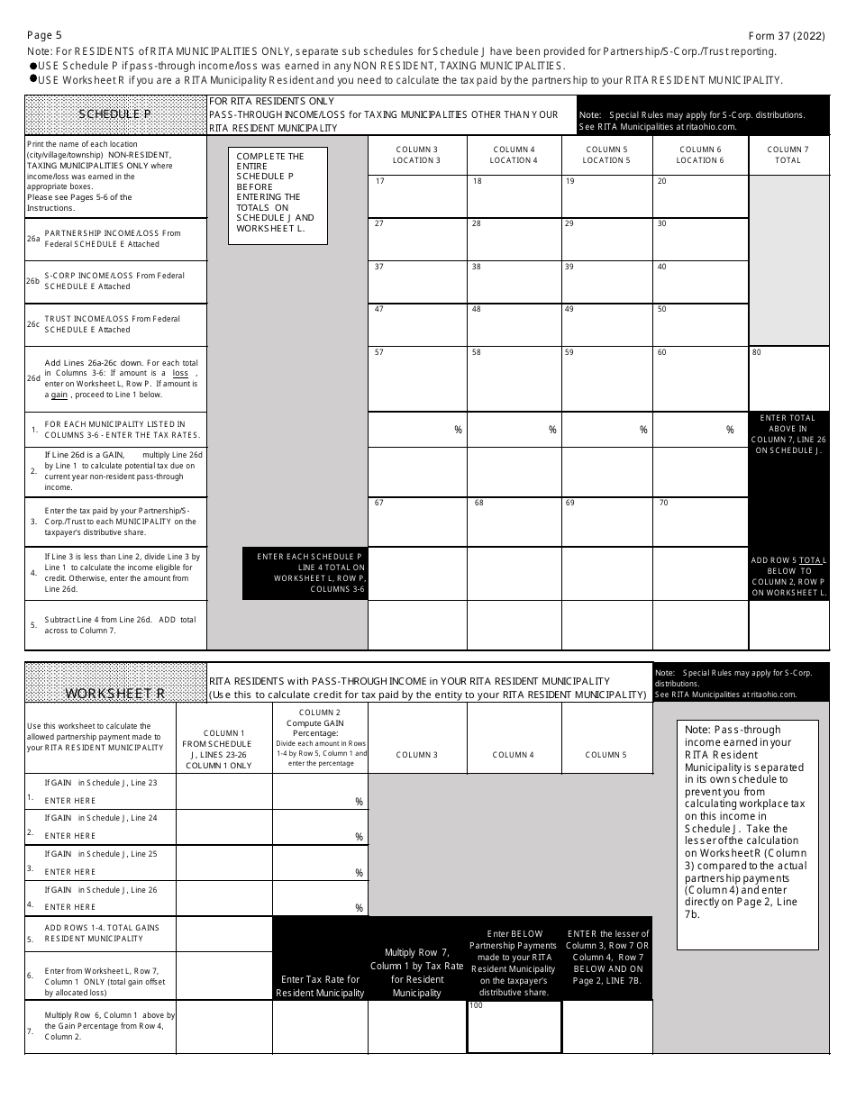 Form 37 Individual Municipal Income Tax Return - Ohio, Page 5