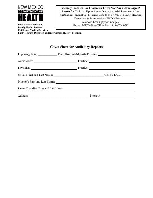 Cover Sheet for Audiology Reports - New Mexico Download Pdf